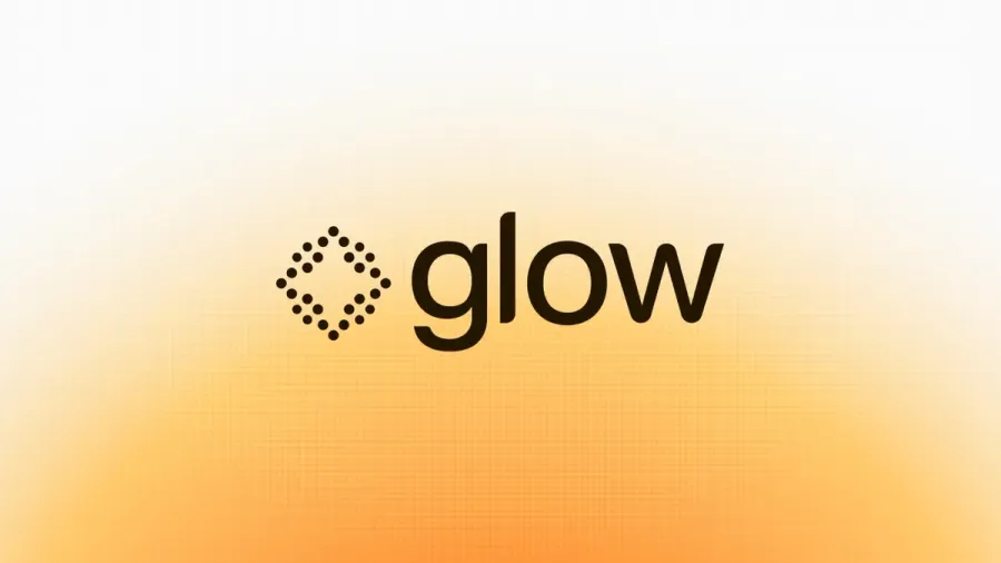 Glow logo and wordmark on a warm gradient background
