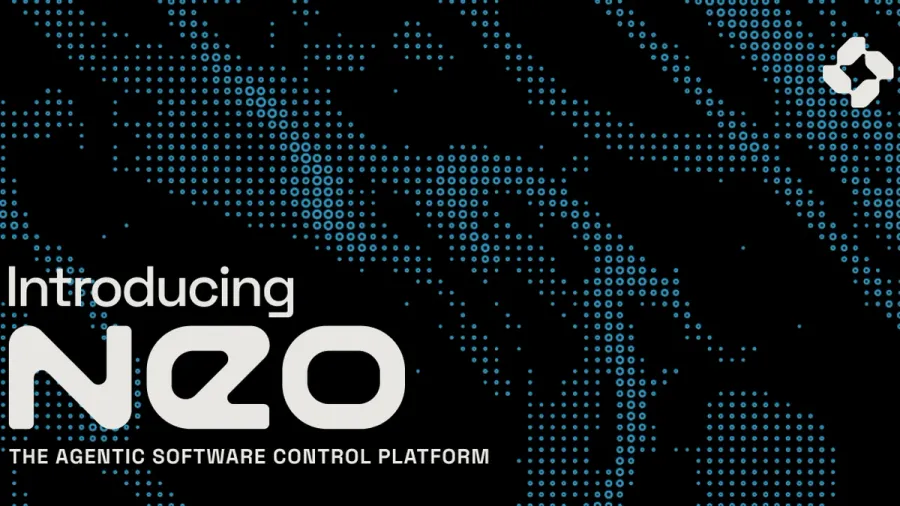 Neo product launch graphic reading 'Introducing Neo: The Agentic Software Control Platform'